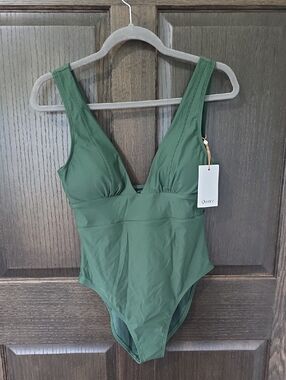 Quince Green V-Neck One-Piece Swimsuit